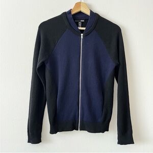 Aqua Cashmere Zip Up Cardigan Crew Neck Pockets Black Navy size small‎
